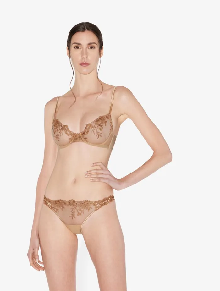 Underwired Bra In Beige Lycra With Embroidered Tulle Lingerie La Perla Underwired