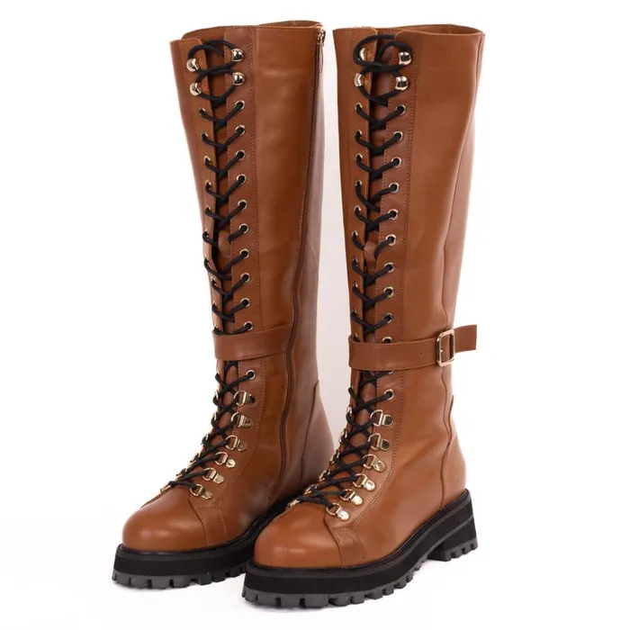 Vinci Leather Boots and Booties The Istinye Tan Leather Knee High LaceUp Boot Limited Edition 8211 Women