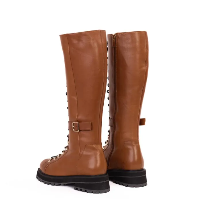 Vinci Leather Boots and Booties The Istinye Tan Leather Knee High LaceUp Boot Limited Edition 8211 Women