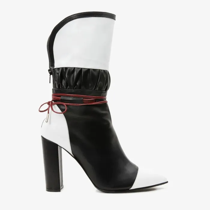 Vinci Leather Boots and Booties The Lucca Black and White Leather Mid Calf High Heel Boot Limited Edition 8211 Women Vinci Leather Boots and Booties The Lucca Black and White Leather Mid Calf High Heel Boot Limited Edition 8211 Women