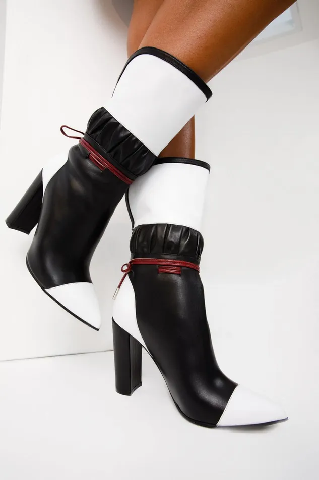 Vinci Leather Boots and Booties The Lucca Black and White Leather Mid Calf High Heel Boot Limited Edition 8211 Women