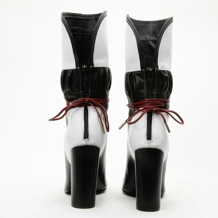 Vinci Leather Boots and Booties The Lucca Black and White Leather Mid Calf High Heel Boot Limited Edition 8211 Women