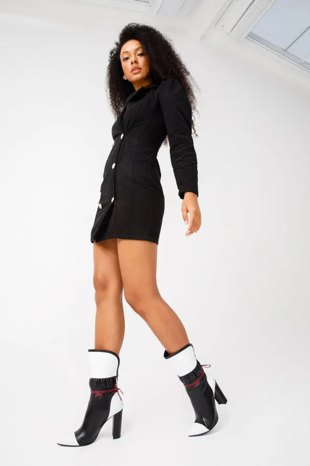 Vinci Leather Boots and Booties The Lucca Black and White Leather Mid Calf High Heel Boot Limited Edition 8211 Women