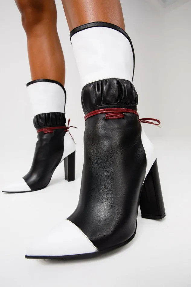 Vinci Leather Boots and Booties The Lucca Black and White Leather Mid Calf High Heel Boot Limited Edition 8211 Women