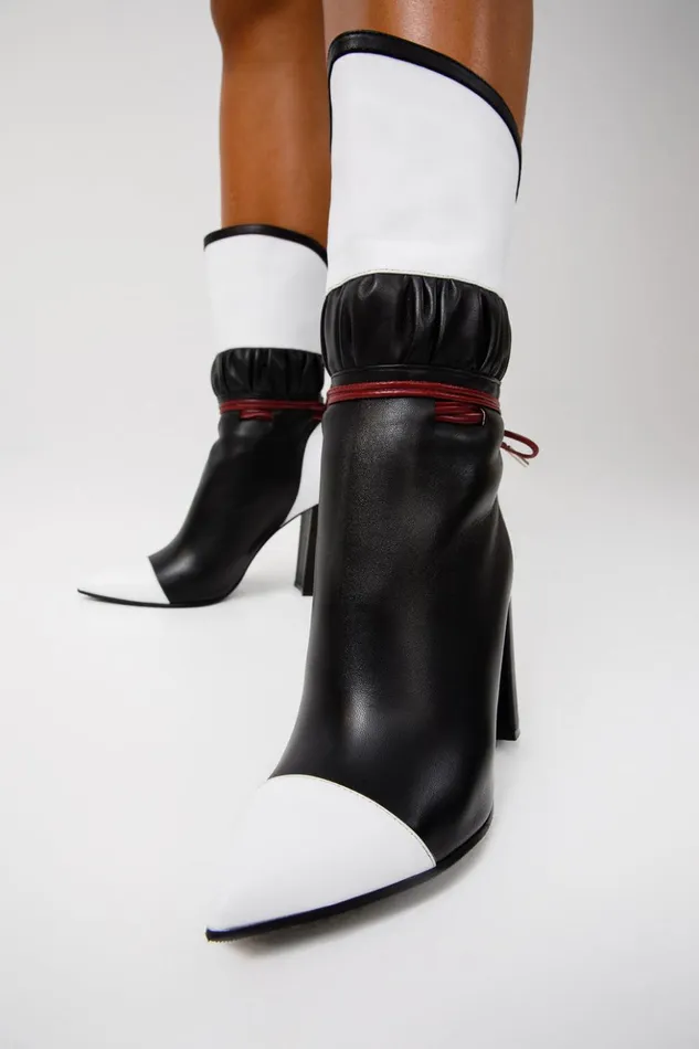 Vinci Leather Boots and Booties The Lucca Black and White Leather Mid Calf High Heel Boot Limited Edition 8211 Women
