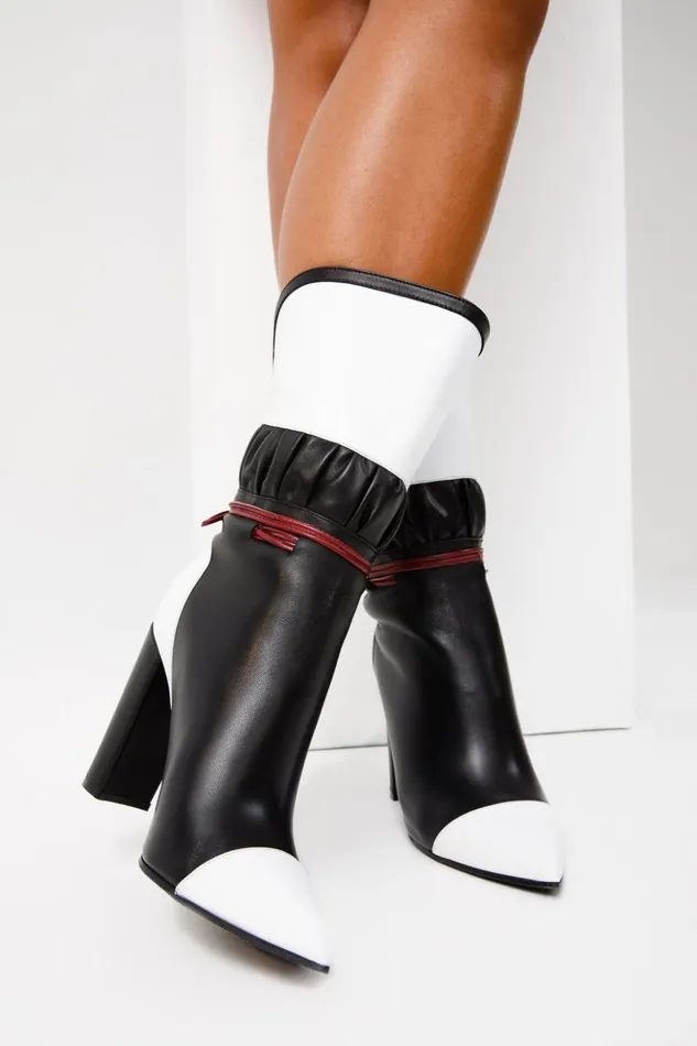 Vinci Leather Boots and Booties The Lucca Black and White Leather Mid Calf High Heel Boot Limited Edition 8211 Women
