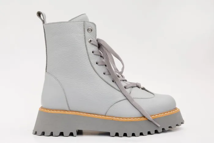 Vinci Leather Boots and Booties The Yildiz Grey Leather LaceUp Ankle Boot With A Side Zipper 8211 Women