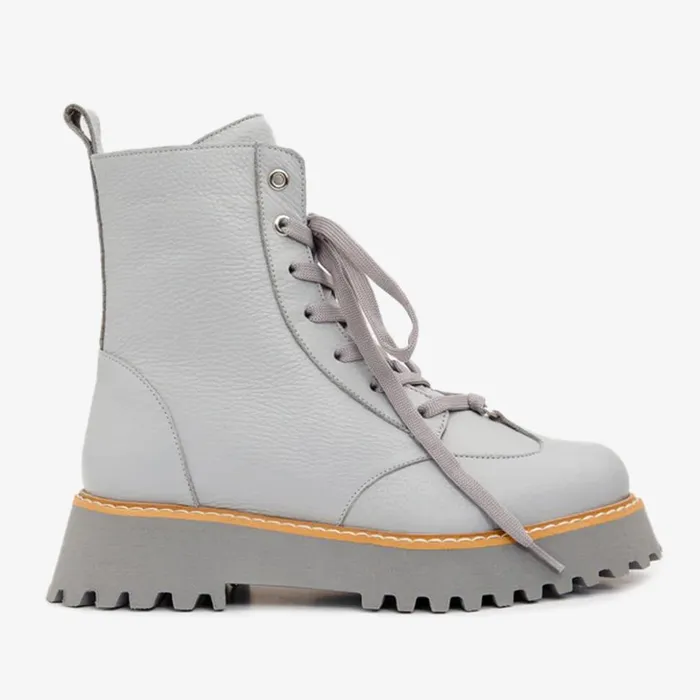 Vinci Leather Boots and Booties The Yildiz Grey Leather LaceUp Ankle Boot With A Side Zipper 8211 Women