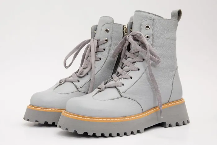 Vinci Leather Boots and Booties The Yildiz Grey Leather LaceUp Ankle Boot With A Side Zipper 8211 Women