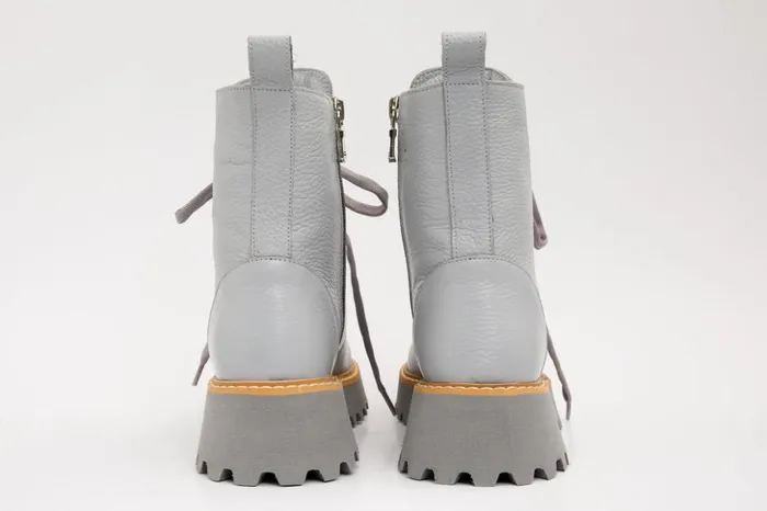 Vinci Leather Boots and Booties The Yildiz Grey Leather LaceUp Ankle Boot With A Side Zipper 8211 Women