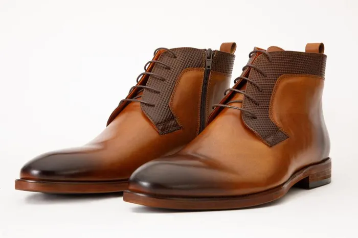 Vinci Leather Boots The Romto Tan Leather Derby LaceUp Boot With A Zipper 8211 Men