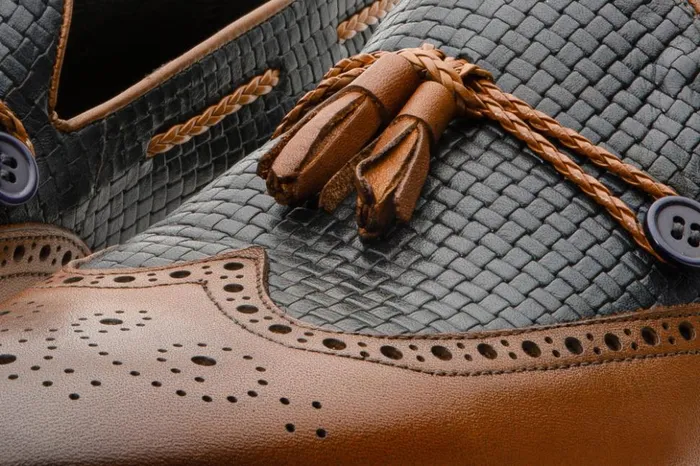 Vinci Leather Dress Shoes The Istanbul Tan and Navy Blue Leather Tassel Loafer Shoe 8211 Men