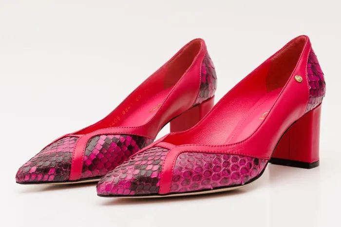 Vinci Leather Heels The Toskana Fuchsia Pythn Leather Block Heel Pump Shoe 8211 Women
