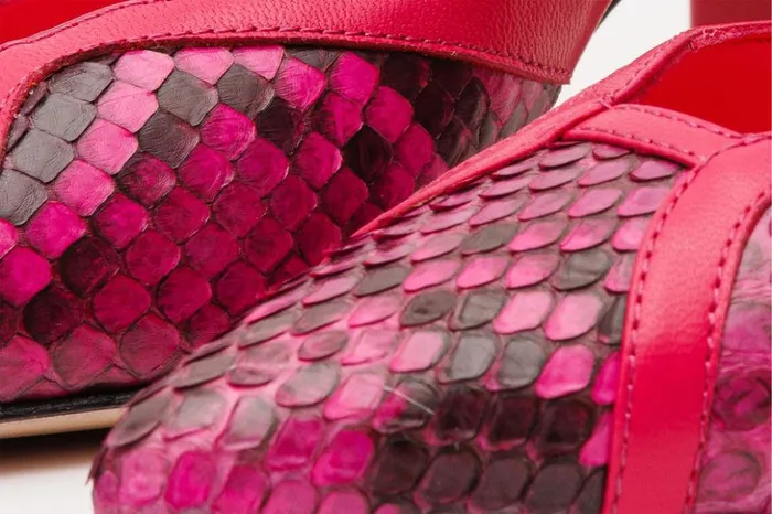 Vinci Leather Heels The Toskana Fuchsia Pythn Leather Block Heel Pump Shoe 8211 Women