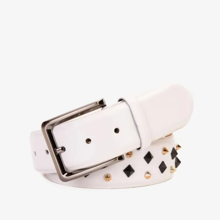 Vinci Leather Leather Belts The Infanta White Spike Leather Belt 8211 Men