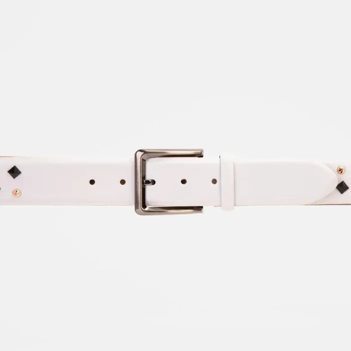 Vinci Leather Leather Belts The Infanta White Spike Leather Belt 8211 Men