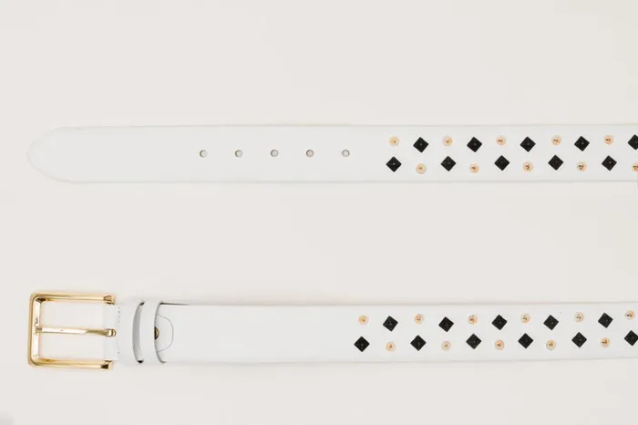 Vinci Leather Leather Belts The Infanta White Spike Leather Belt 8211 Men