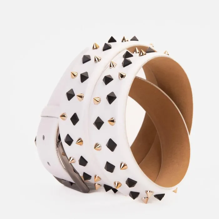 Vinci Leather Leather Belts The Infanta White Spike Leather Belt 8211 Men