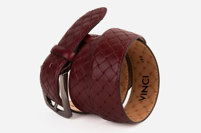 Vinci Leather Leather Belts The Turan Burgundy Woven Leather Belt 8211 Men