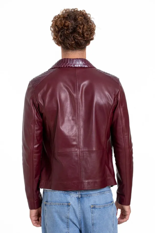 Vinci Leather Leather Jackets The Bedford Pythn Skin Handwoven Leather Burgundy Jacket 8211 Men