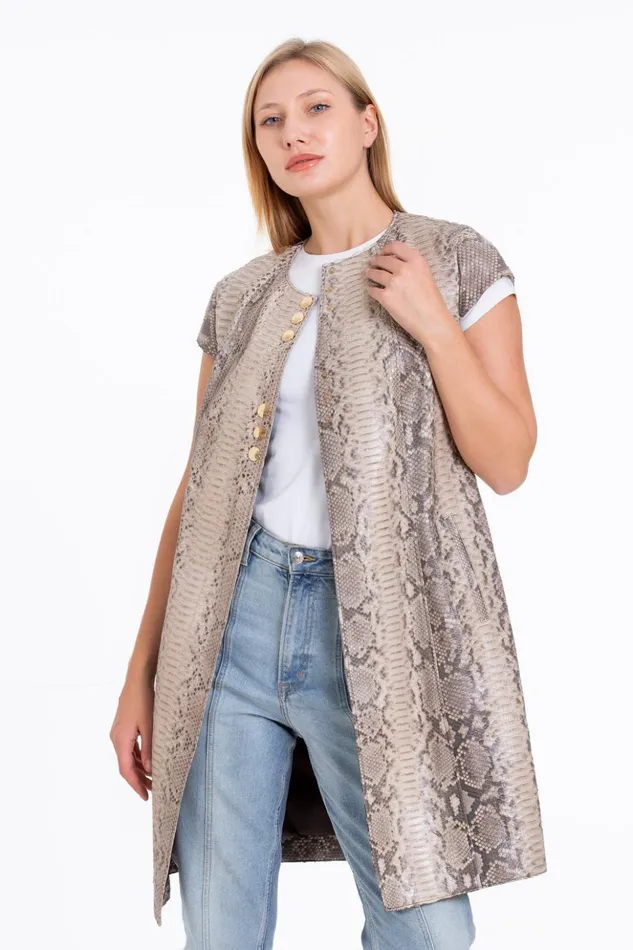 Vinci Leather Leather Jackets The Principe Pythn Skin Leather Natural ZipUp Vest 8211 Women Vinci Leather Leather Jackets The Principe Pythn Skin Leather Natural ZipUp Vest 8211 Women