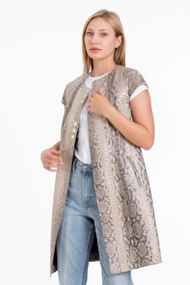 Vinci Leather Leather Jackets The Principe Pythn Skin Leather Natural ZipUp Vest 8211 Women