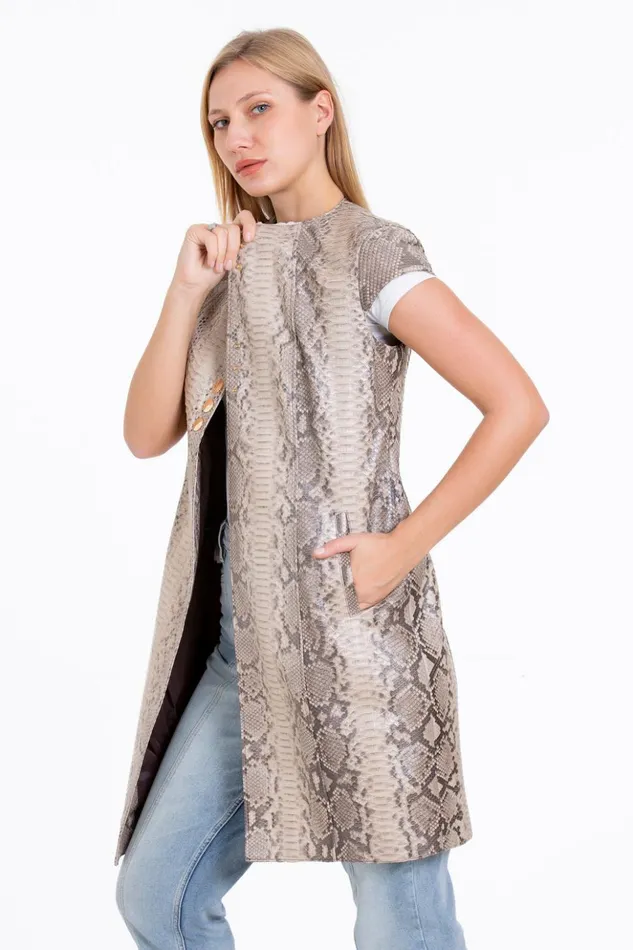 Vinci Leather Leather Jackets The Principe Pythn Skin Leather Natural ZipUp Vest 8211 Women