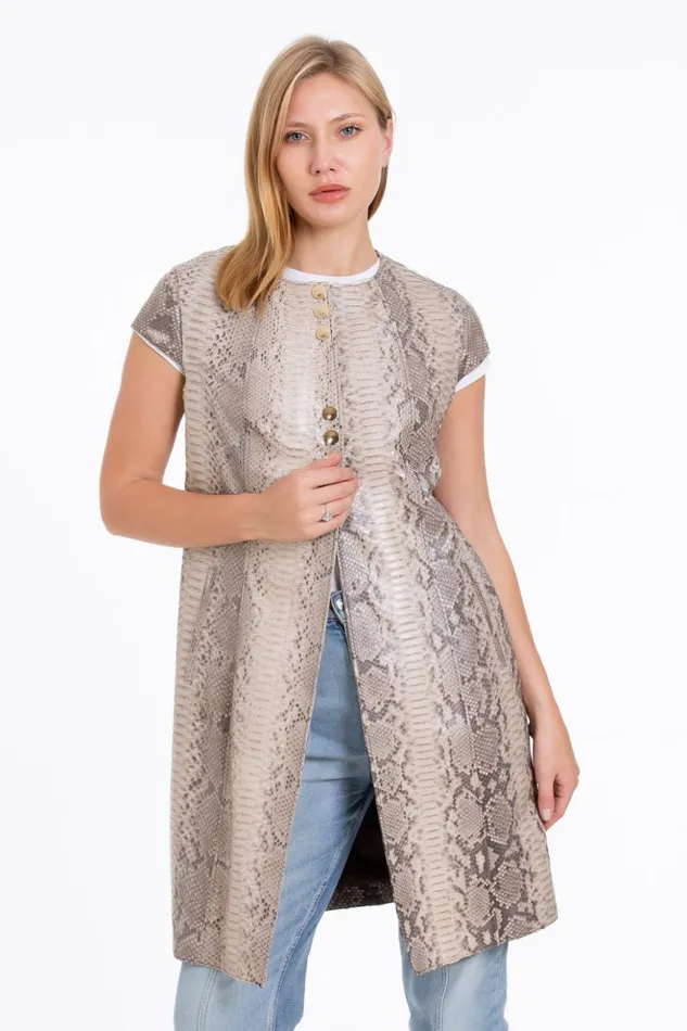 Vinci Leather Leather Jackets The Principe Pythn Skin Leather Natural ZipUp Vest 8211 Women