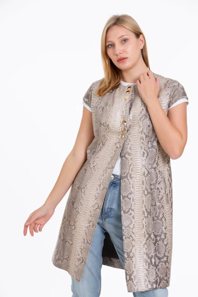 Vinci Leather Leather Jackets The Principe Pythn Skin Leather Natural ZipUp Vest 8211 Women