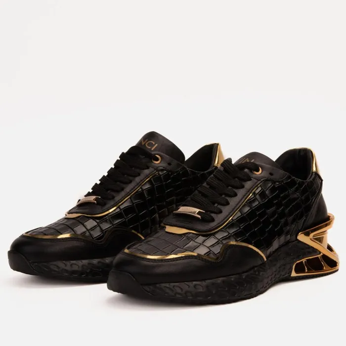 Vinci Leather Sneakers The Bellagio Black and Gold Leather Sneaker 8211 Men