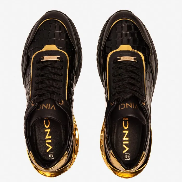 Vinci Leather Sneakers The Bellagio Black and Gold Leather Sneaker 8211 Men