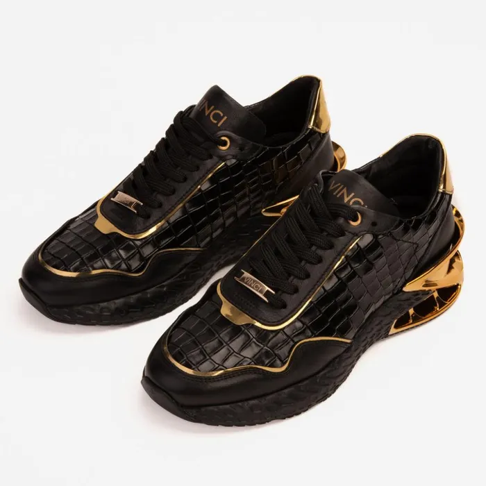 Vinci Leather Sneakers The Bellagio Black and Gold Leather Sneaker 8211 Men