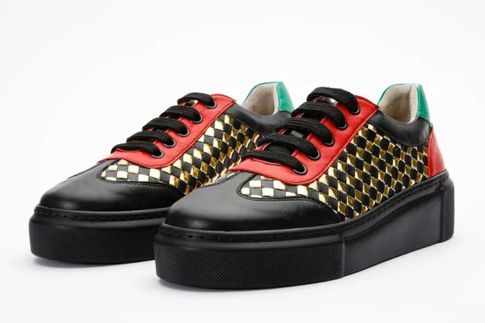 Vinci Leather Sneakers The Messina Black and Gold Woven Leather Sneaker 8211 Women