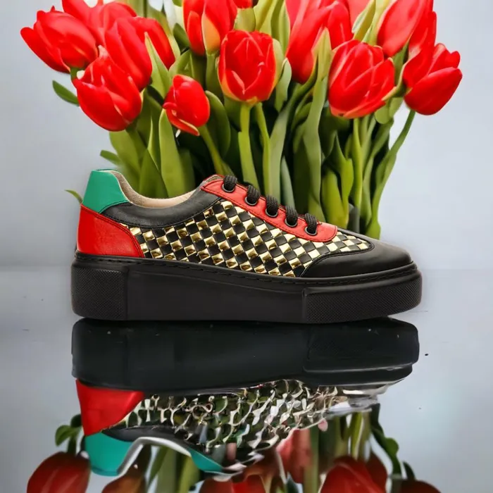Vinci Leather Sneakers The Messina Black and Gold Woven Leather Sneaker 8211 Women
