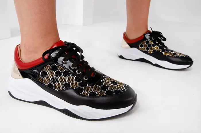 Vinci Leather Sneakers The Opuwo Black and Gold Glitter Sneaker 8211 Women