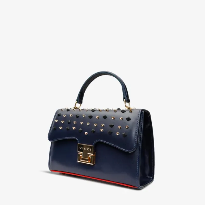 Vinci Leather Women Bags The Infanta Navy Blue Spike Leather Handbag 8211 Women