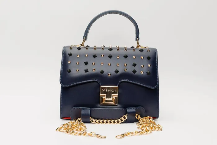 Vinci Leather Women Bags The Infanta Navy Blue Spike Leather Handbag 8211 Women