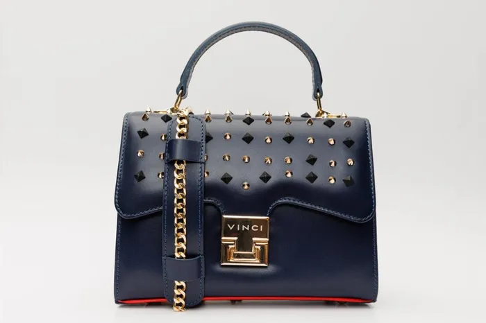 Vinci Leather Women Bags The Infanta Navy Blue Spike Leather Handbag 8211 Women
