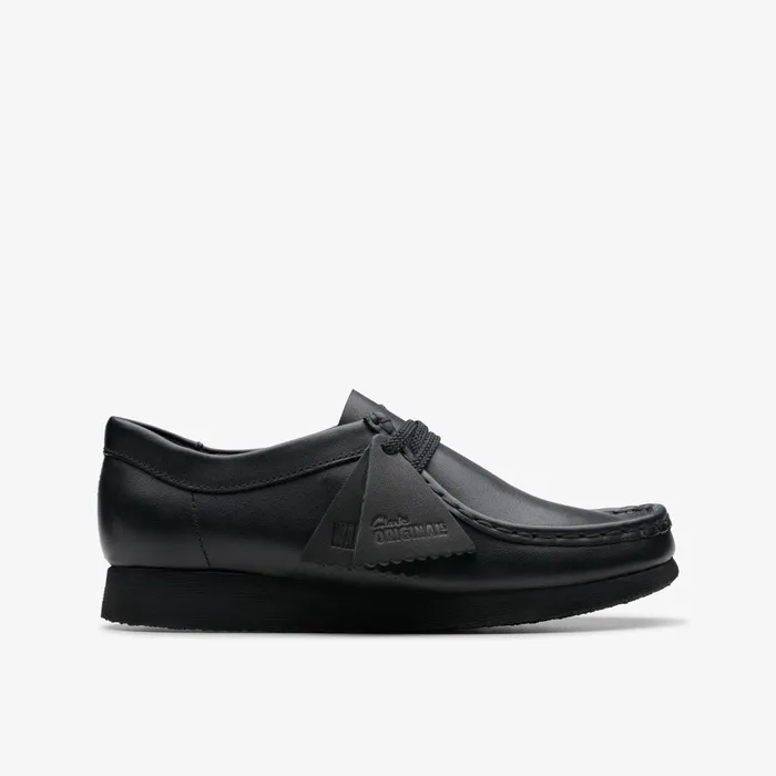 Wallabee Older Black Leather Kids Clarks Originals