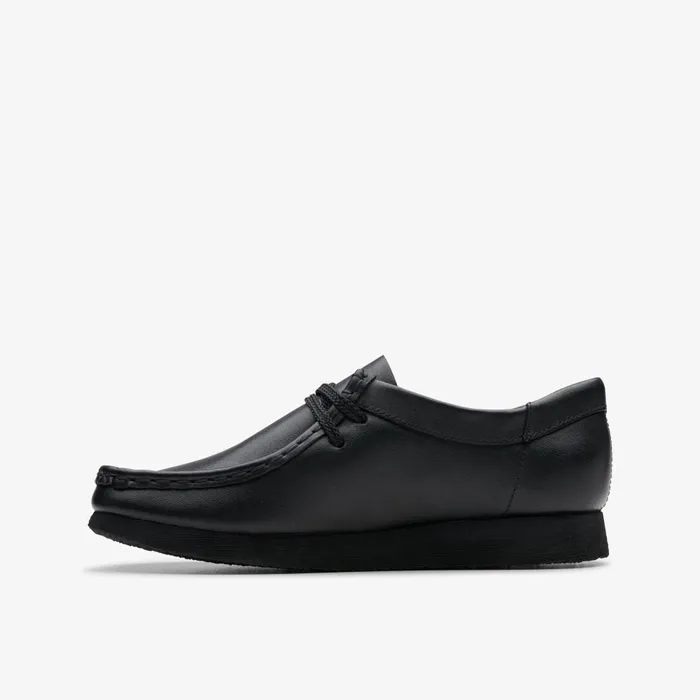Wallabee Older Black Leather Kids Clarks Originals