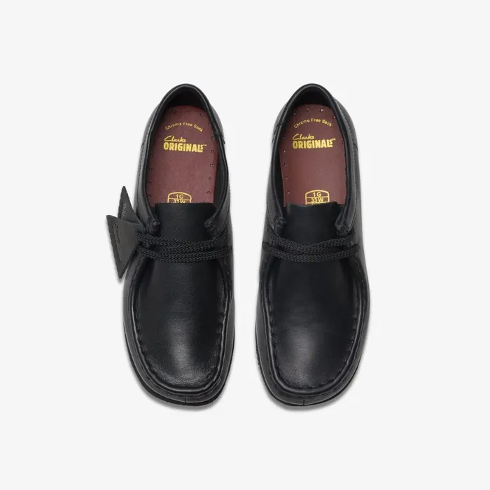 Wallabee Older Black Leather Kids Clarks Originals