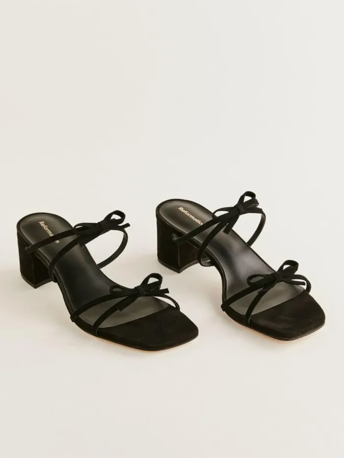 WeddingsShoes The Reformation Elodie Block Heeled Sandal Black Suede