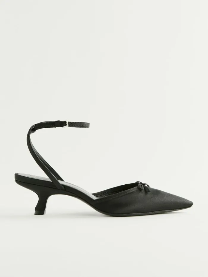 WeddingsShoes The Reformation Wade Kitten Heel Black Satin