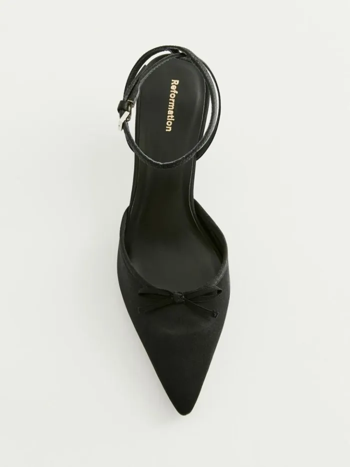 WeddingsShoes The Reformation Wade Kitten Heel Black Satin