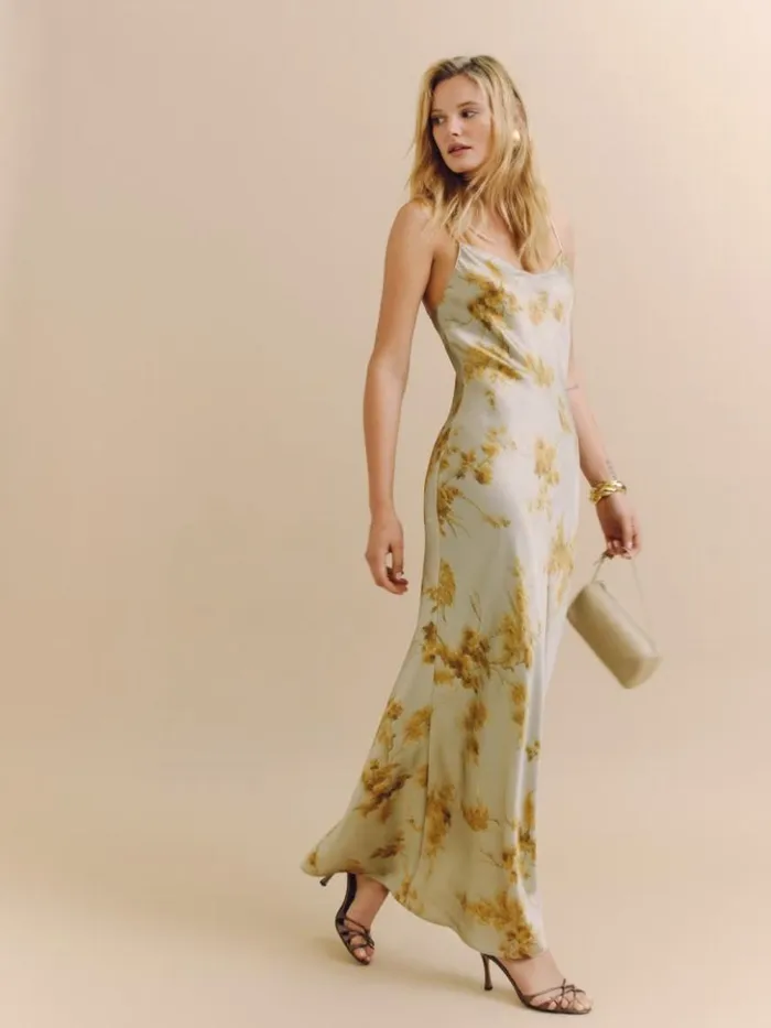 Weddings The Reformation Parma Silk Dress Golden Hour