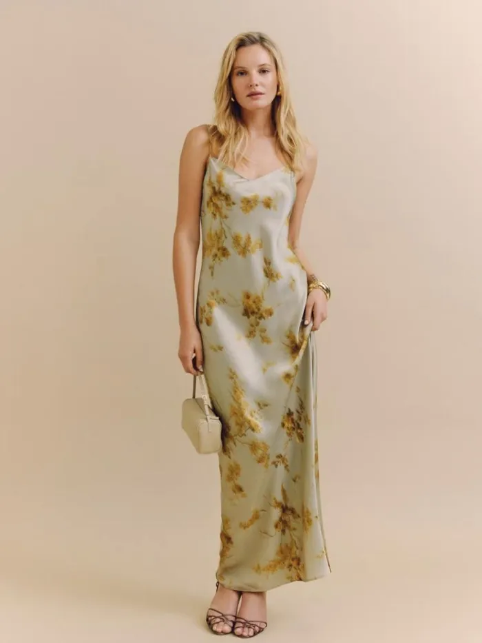 Weddings The Reformation Parma Silk Dress Golden Hour