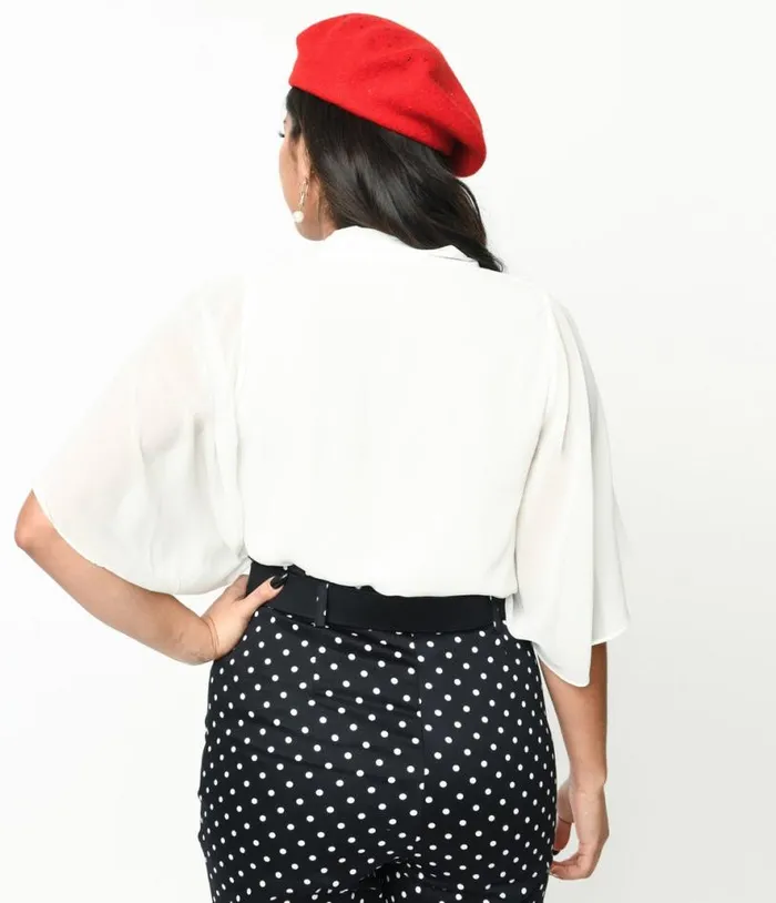White Chiffon Bat Wing Blouse Clothing Unique Vintage Blouses