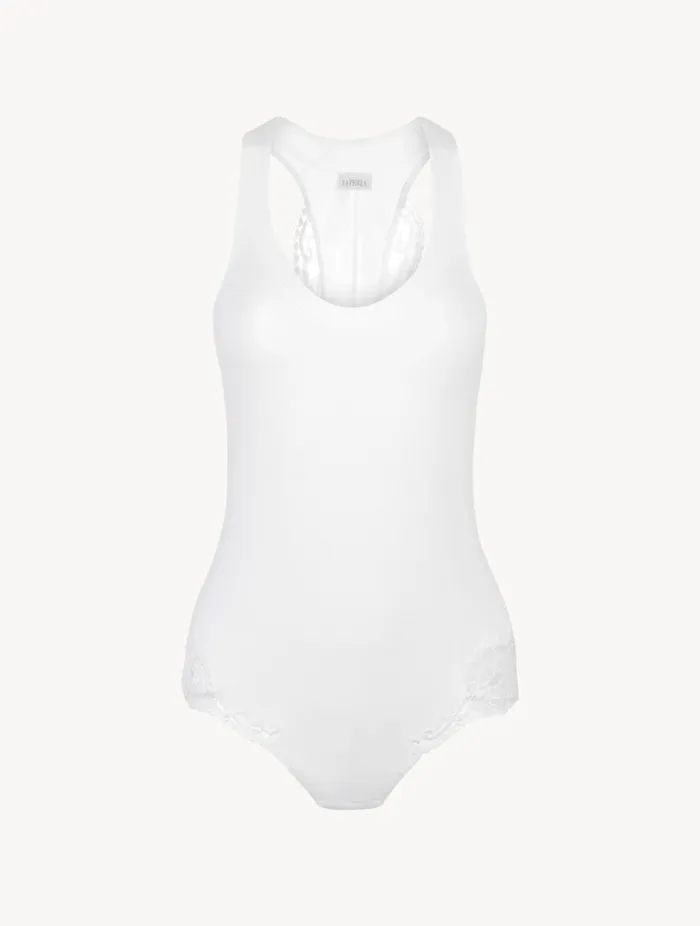 White Cotton Bodysuit LingerieSleepwear La Perla Bodysuits and Bustiers