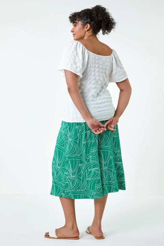 White Curve Tie Detail Textured Bardot Top Women Roman Tops
