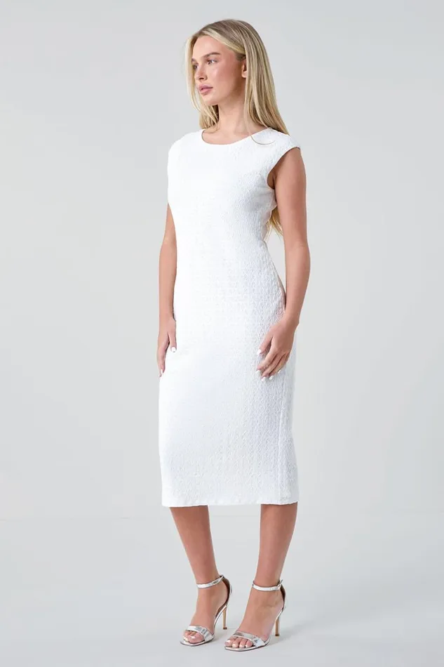 White Petite Textured Crochet Midi Dress Women Roman Dresses